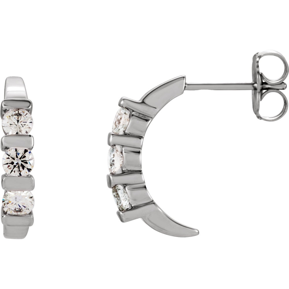 Three-Stone J-Hoop Earrings